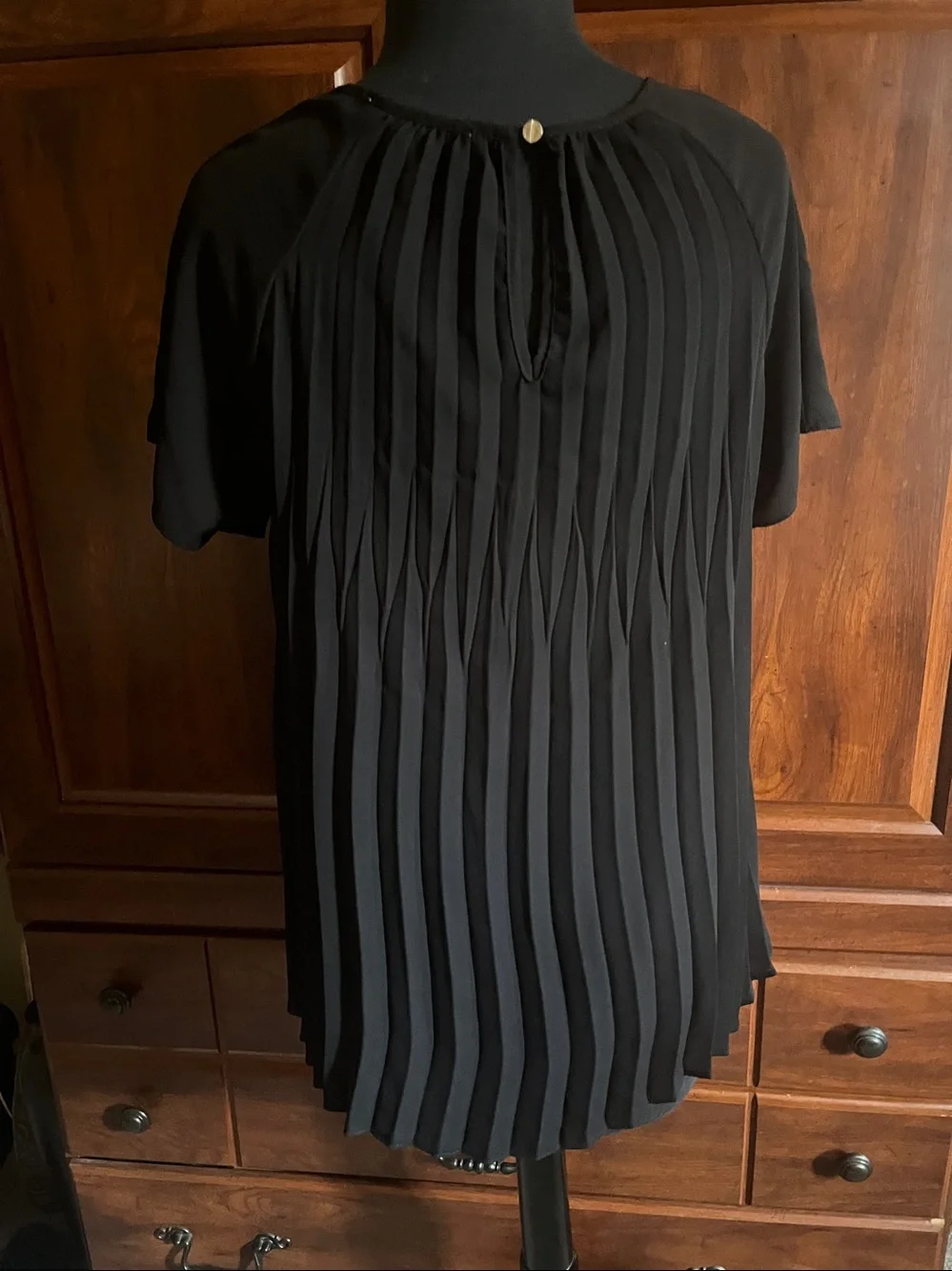 Michael Kors Black Pleated Short-Sleeve Blouse